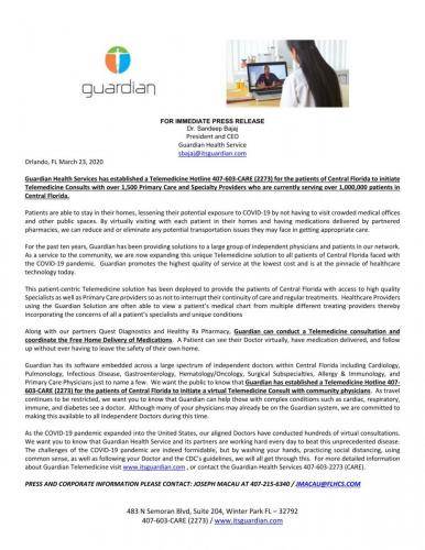 Guardian TeleMedicine Press Release